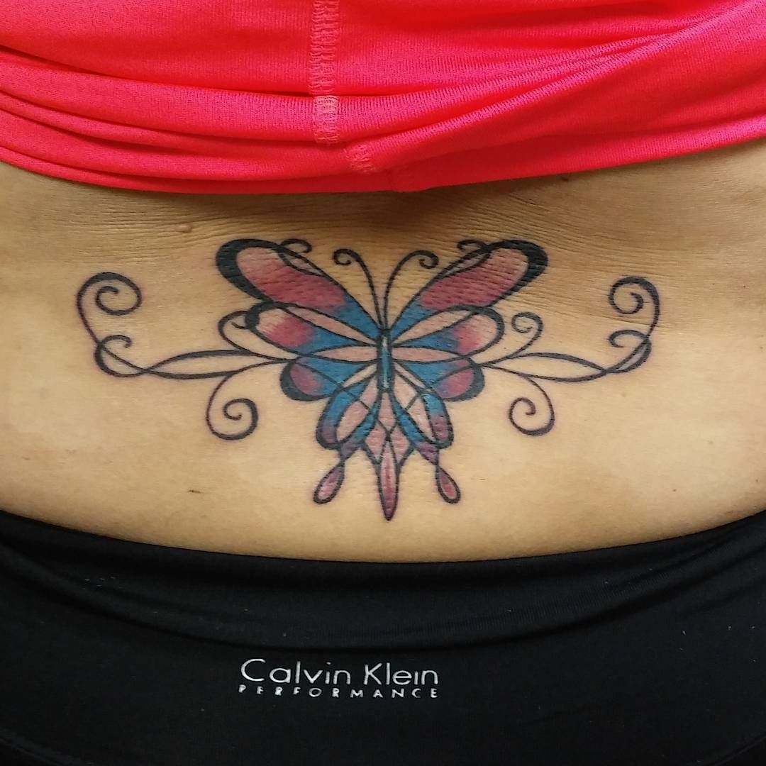 Colourful Butterfly And Designs Lower Back Tattoo Tramp Stamp in dimensions 1080 X 1080