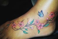 Colourful Girly Foot Tattoo Butterflies Flowers And Vines Colour for proportions 960 X 960