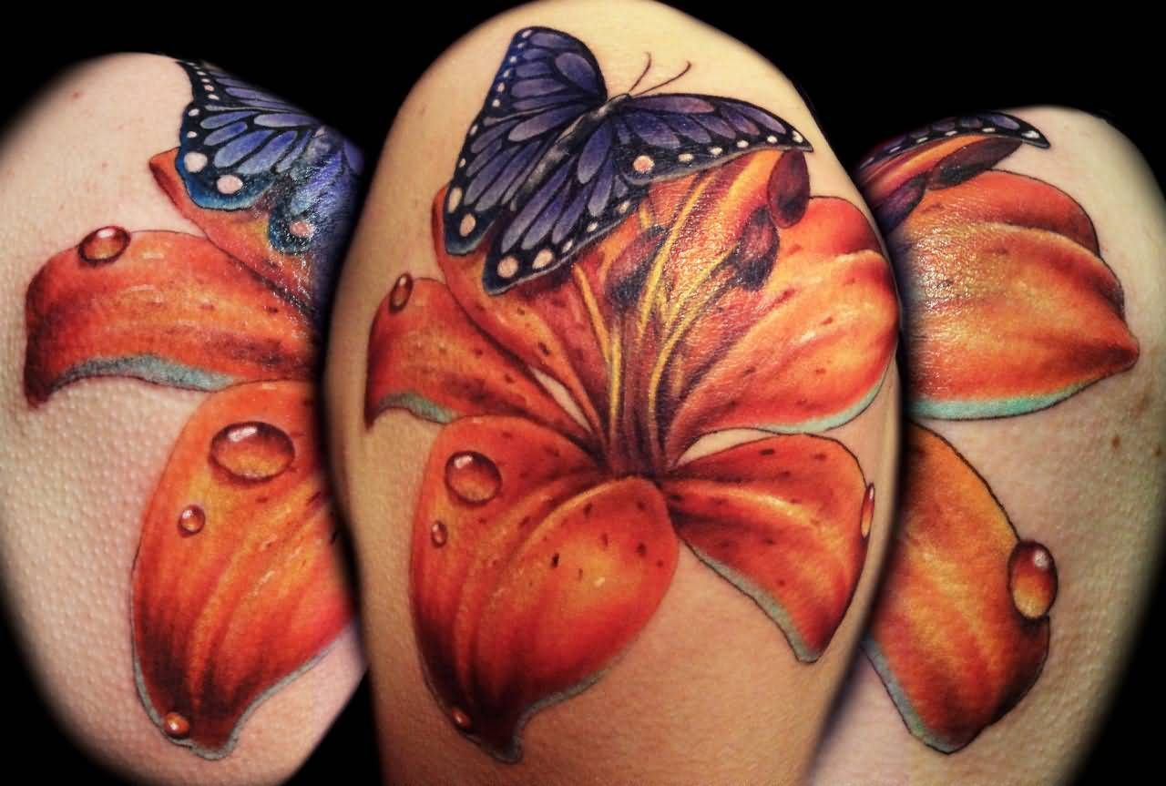 Cool Lily Flower On Butterfly Tattoo Design For Shoulder Tattoos with measurements 1280 X 863