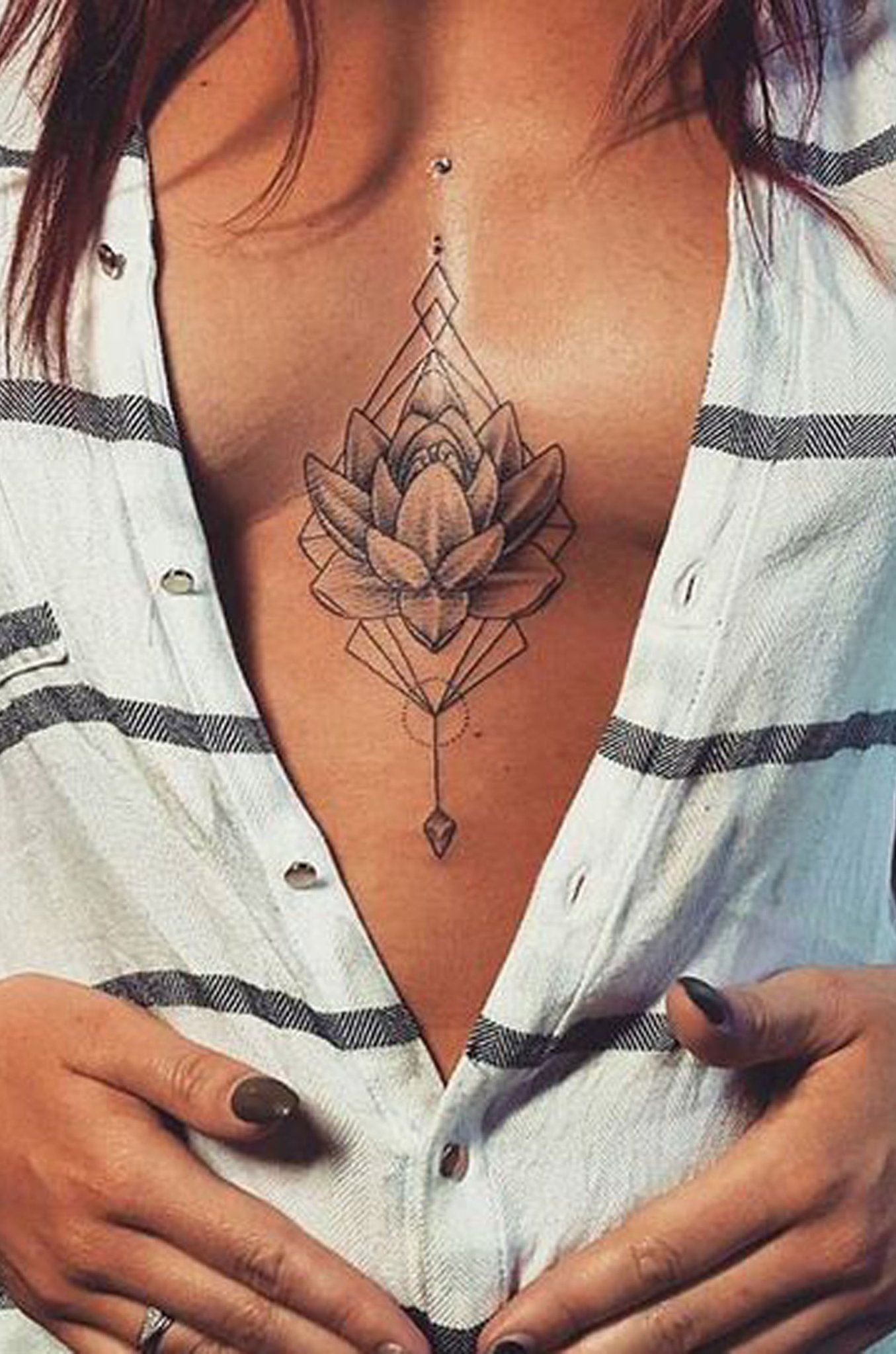 Cool Sternum Tattoo Ideas For Women Tribal Boho Geometric Lotus for dimensions 1355 X 2047