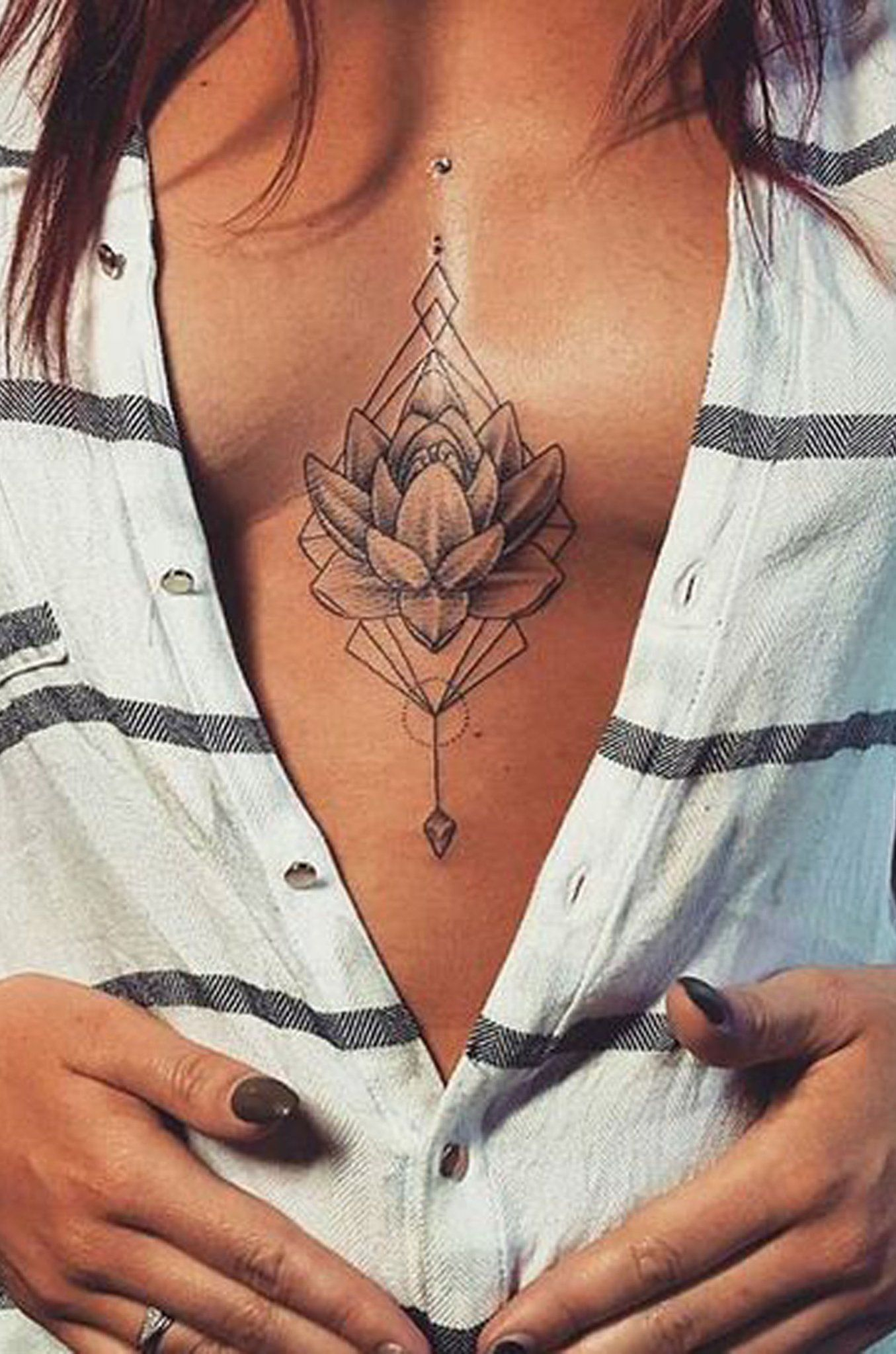 Cool Sternum Tattoo Ideas For Women Tribal Boho Geometric Lotus with dimensions 1355 X 2047