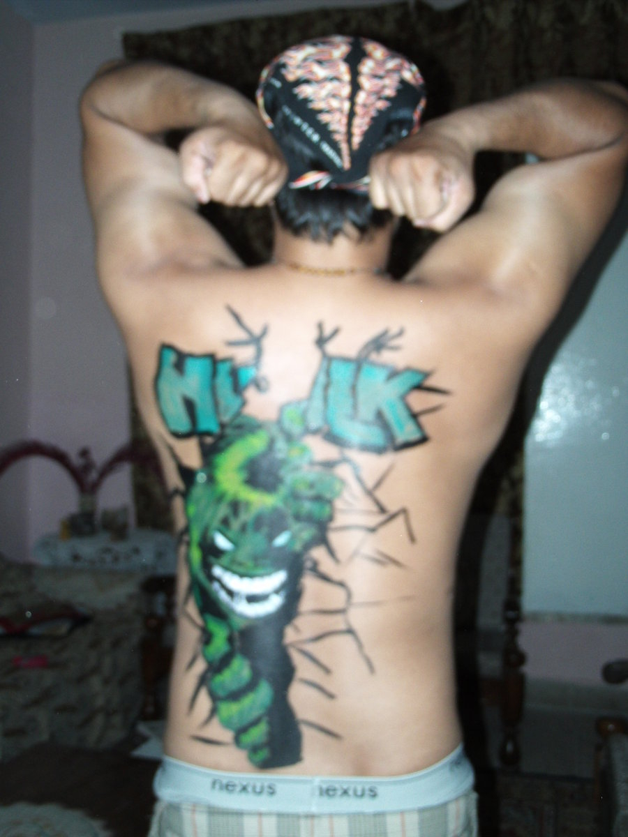 Cracked Skin Hulk Tattoo On Full Back Sana James with dimensions 900 X 1200