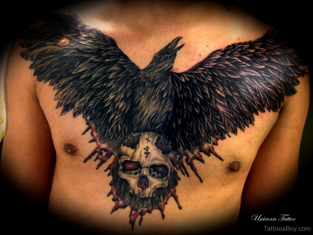 Crow And Skull Tattoo On Chest Tattoo Designs Tattoo Pictures intended for proportions 1024 X 768