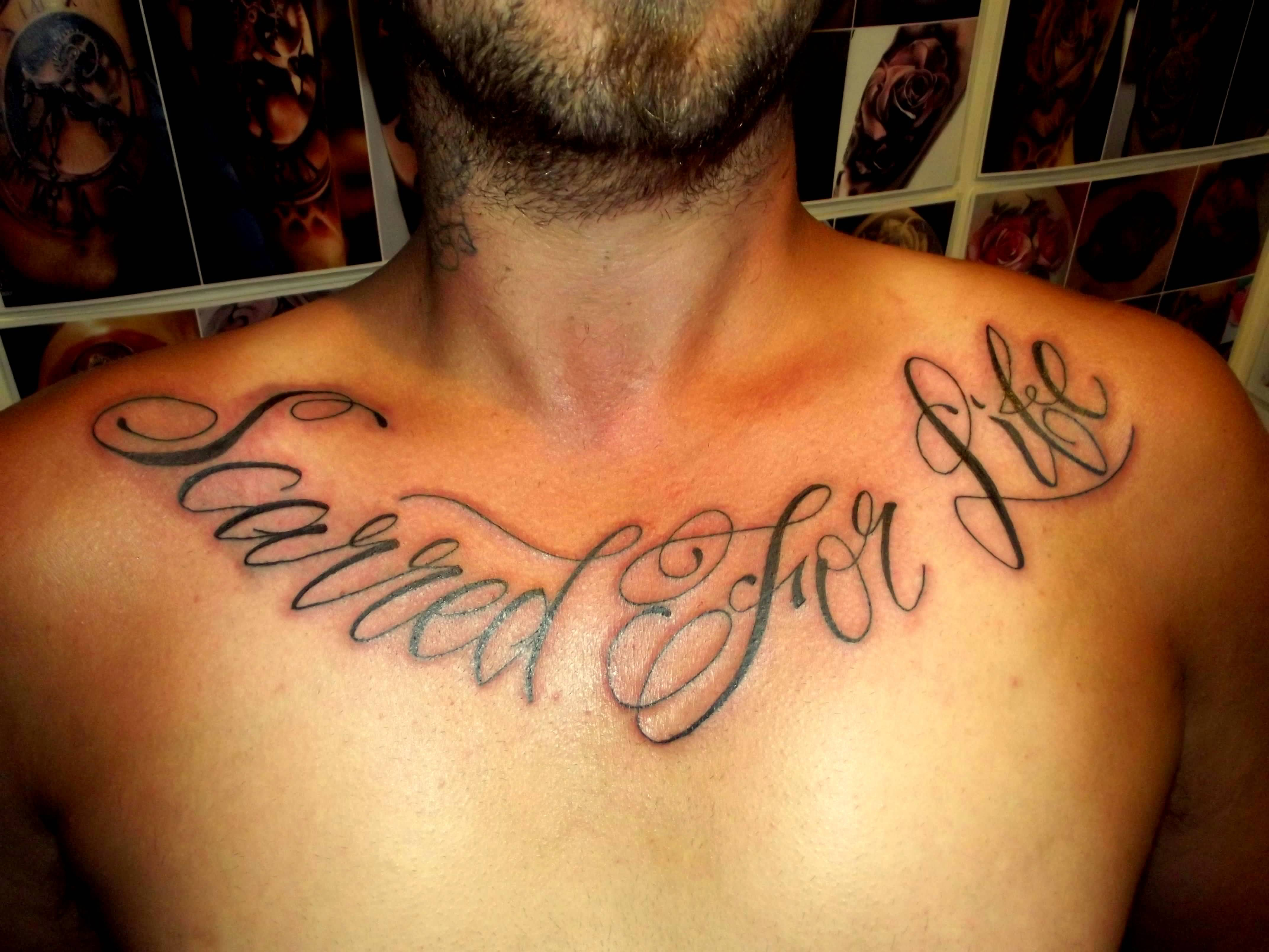 Cursive Script Tattoo On Man Chest for sizing 4288 X 3216
