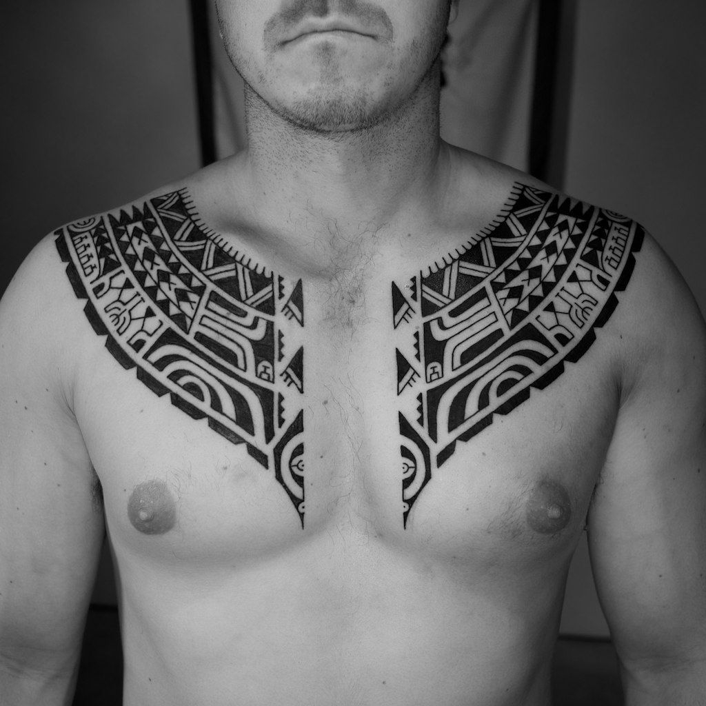 Custom Blackwork Chest Plate Tattoos Polynesian Inspired Tribal regarding dimensions 1024 X 1024