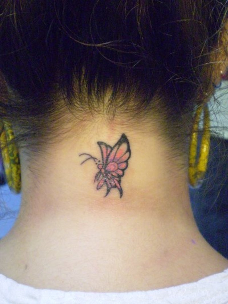 Cute Butterfly Tattoo On Back Neck Tattoos Book 65000 Tattoos inside measur...