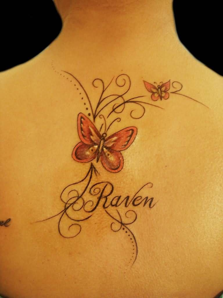 Cute Raven Butterflies Tattoo On Upper Back For Women Tattoos pertaining to sizing 768 X 1024