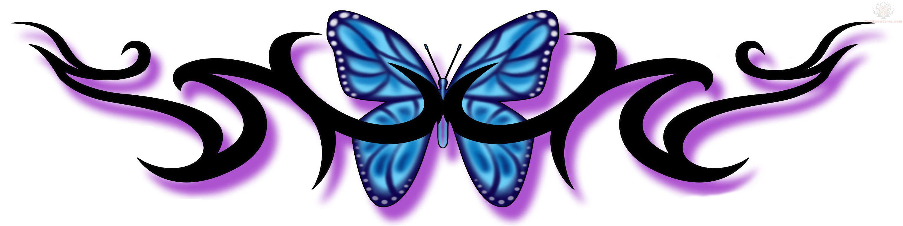 Daintytriballowerbacktattos Blue Butterfly And Tribal within size 3114 X 780