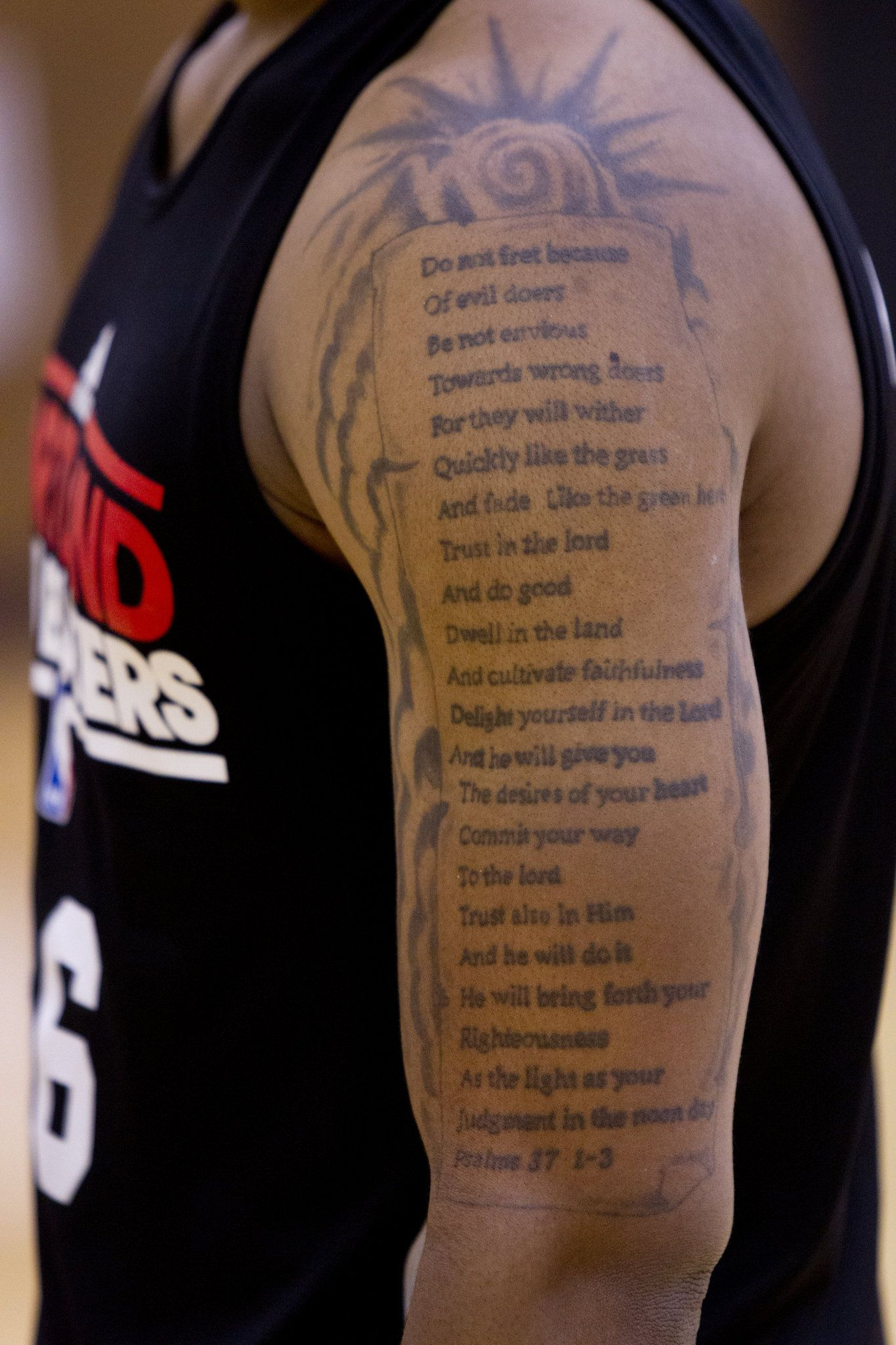 Damian Lillards Tattoo Is Sick Gods Word Man Psalms 371 3 pertaining to measurements 1365 X 2048