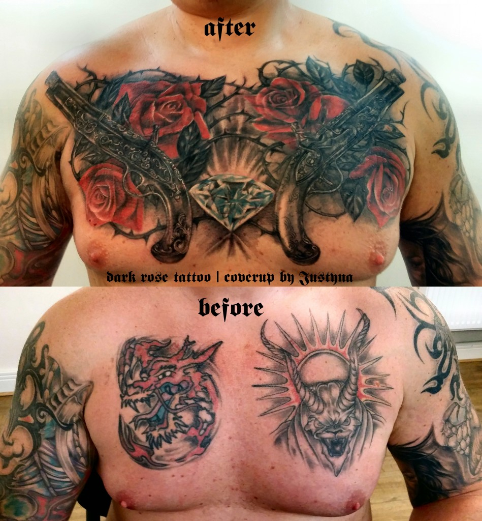 Dark Rose Tattoo Coverup Chest Piece Justyna Kurzelowska Dark throughout si...