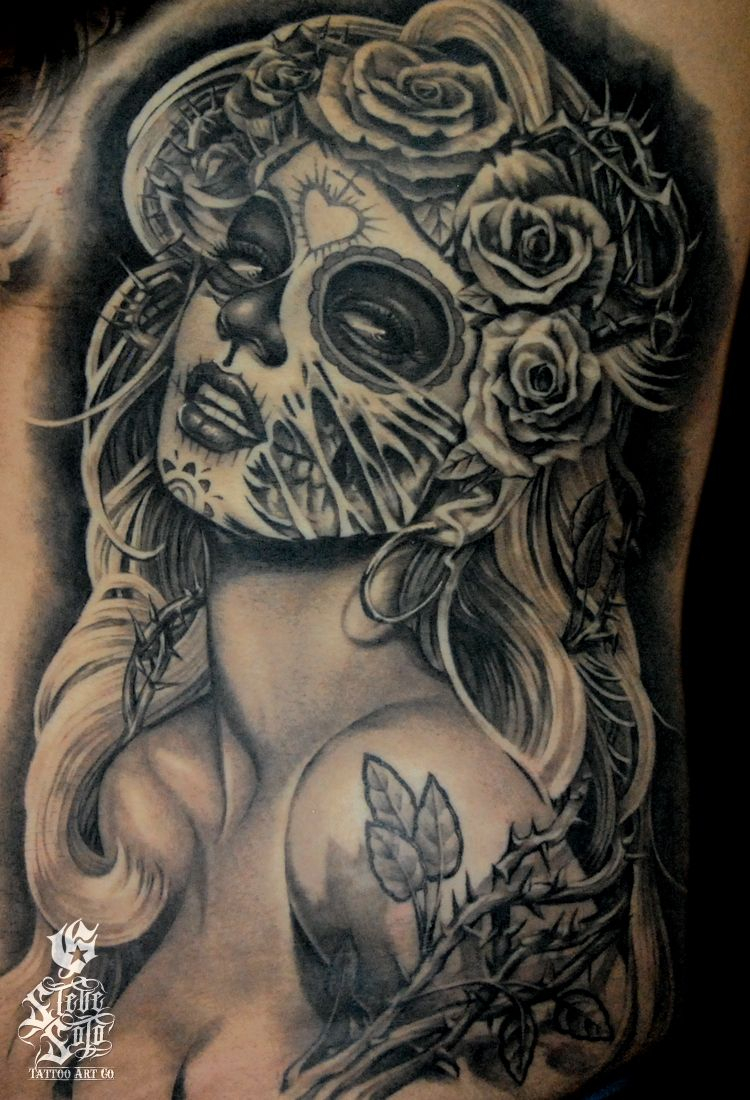 Day And Night Tattoos Day Of The Dead Pin Up Tattoo Steve Soto for sizing 750 X 1100