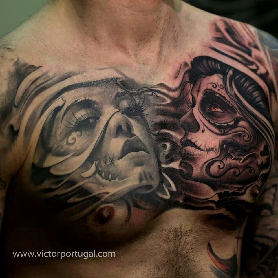 Day Of The Dead Girls Chest Piece Tattoo Loves 3 Tattoo Artists regarding proportions 960 X 960