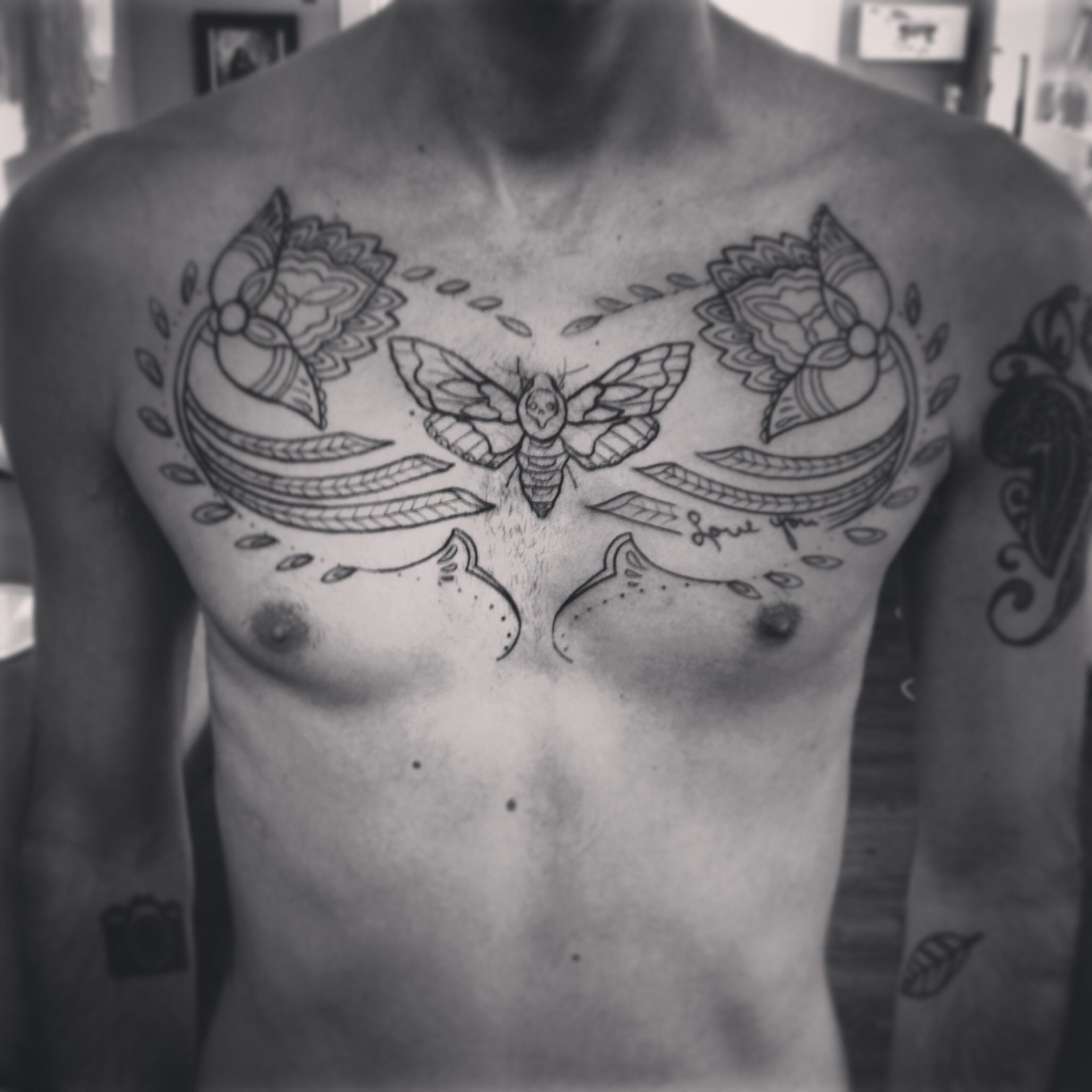 Deadhead Moth And Paisley Full Chest Tattoo Two Birds Tattoo within proportions 2056 X 2056