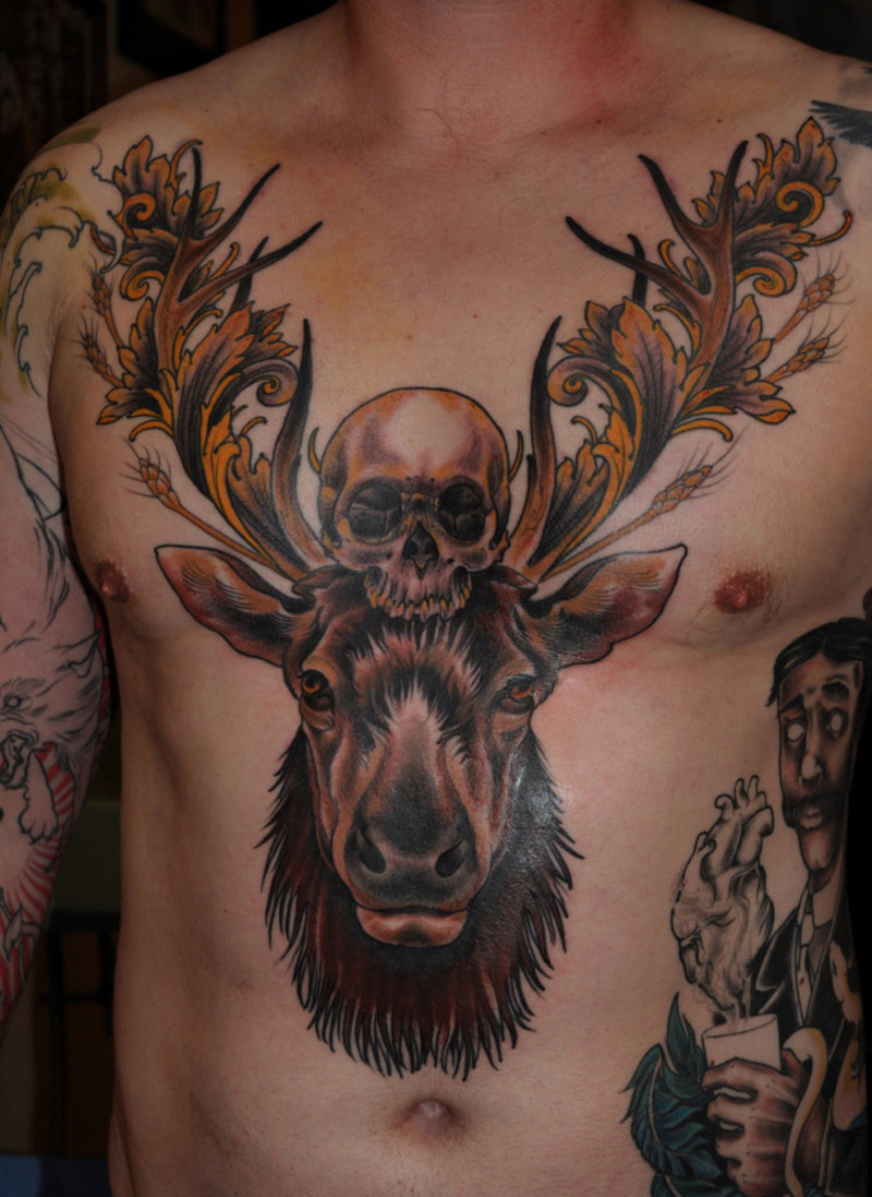 Death Skull N Deer Head Tattoo On Chest Tattoos Book 65000 inside size 800 X 1097
