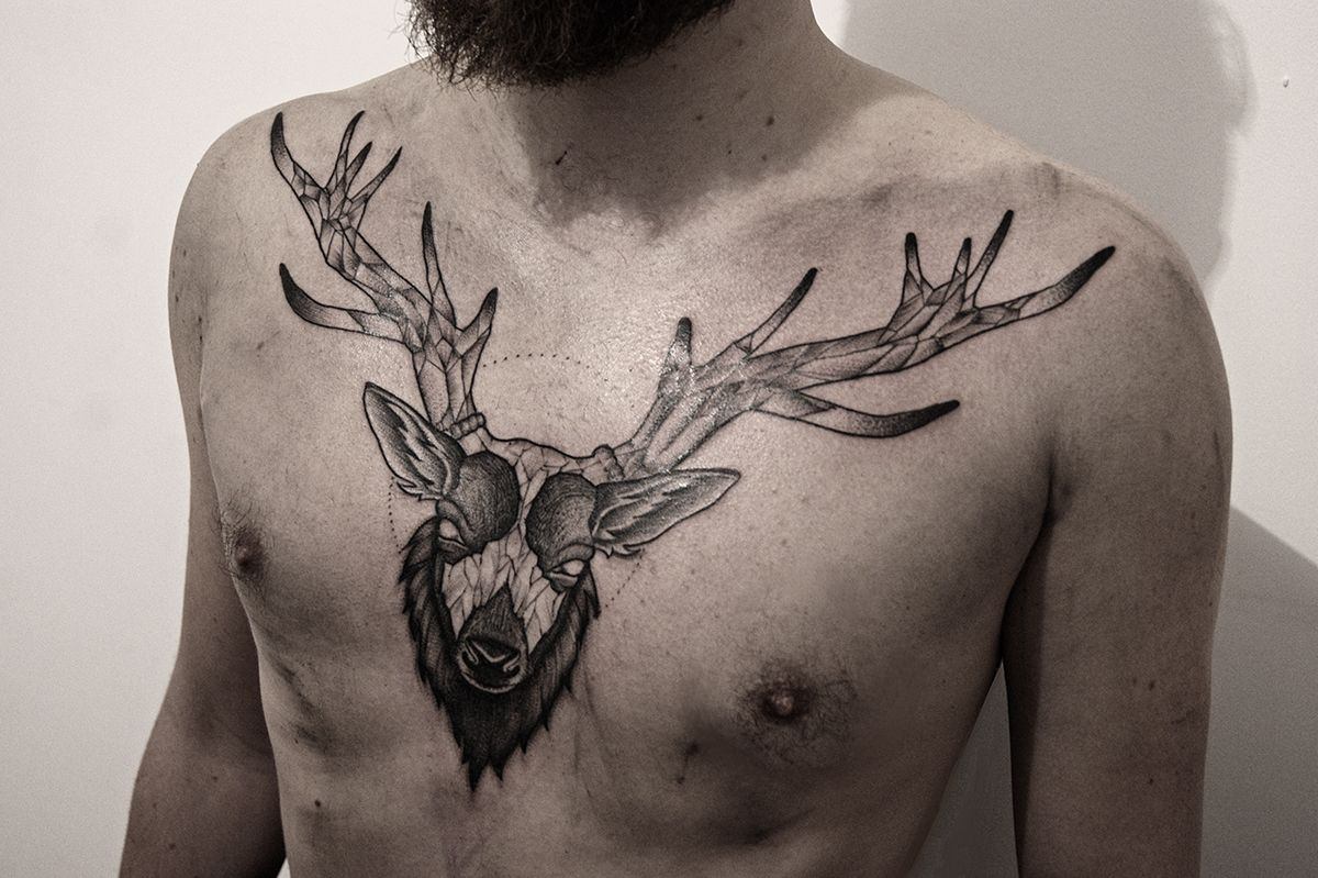 Deer Chest Tattoo On Behance Tattoo Chest Tattoo Tattoos Stag intended for sizing 1200 X 799