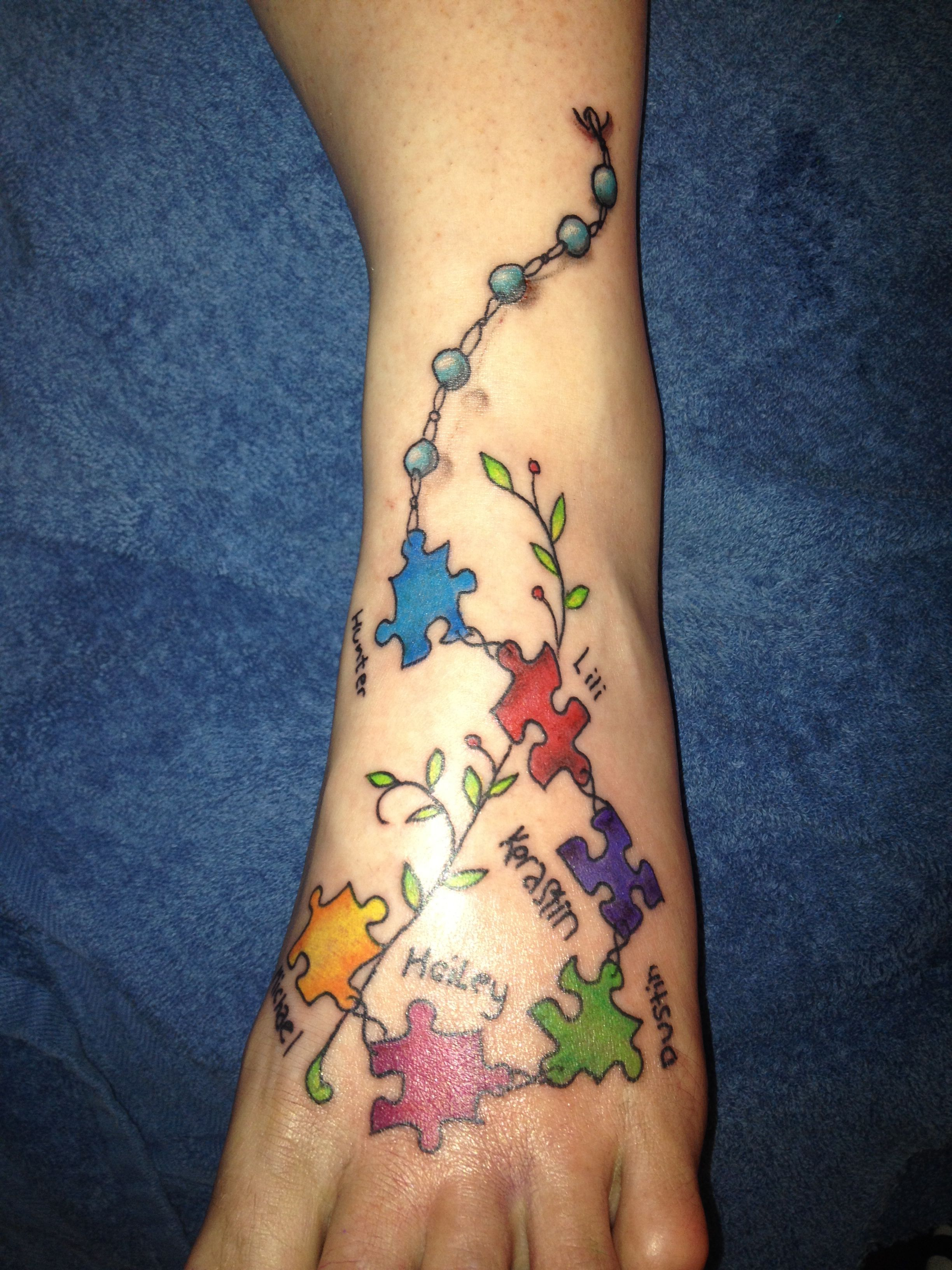 Denises Tattoo Puzzle Pieces With Her Grand Childrens Names 3 inside proportions 2448 X 3264