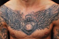 Download Free Clock Heart With Wings Tattoo On Chest Tattoobite throughout dimensions 1280 X 724