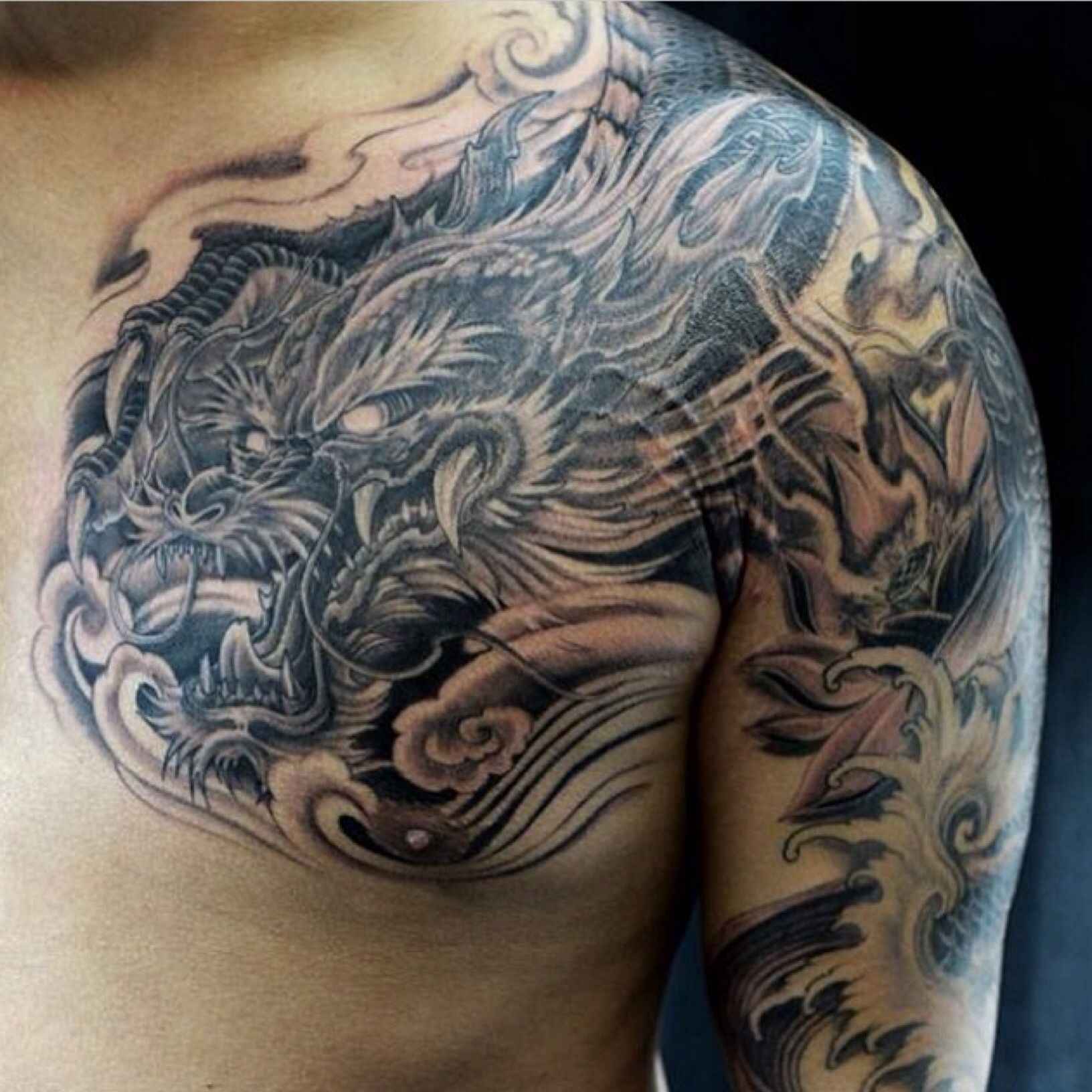 Dragon Chest Piece Ink I Quarter Sleeve Tattoos Dragon inside measurements 1632 X 1632