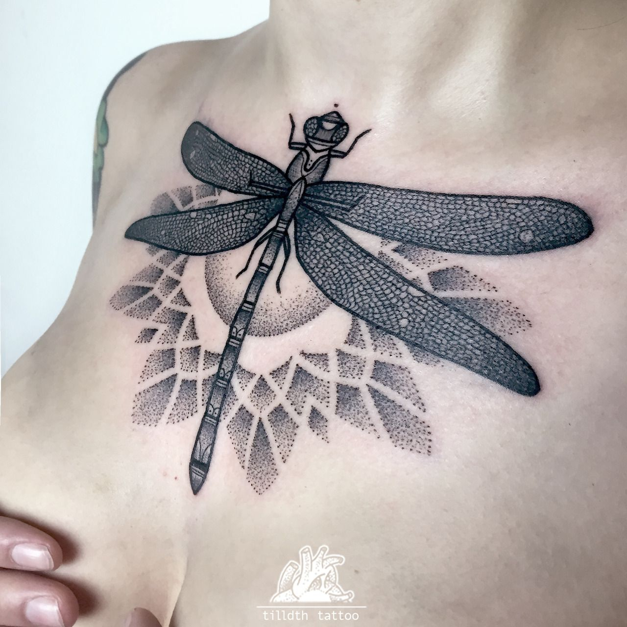 Dragonfly Geometric Chest Tattoo throughout size 1280 X 1280