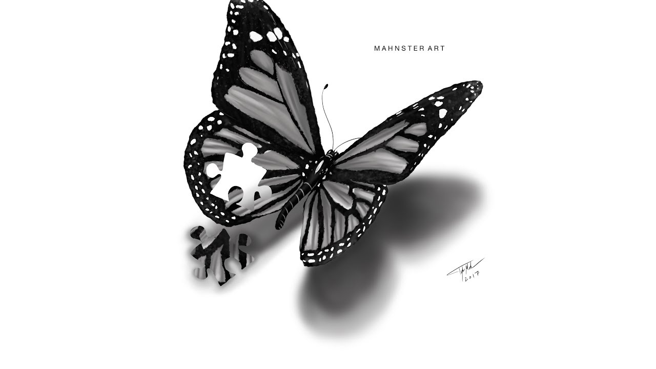 Drawing A Realistic Butterfly Tattoo Design Puzzle Piece intended for proportions 1280 X 720
