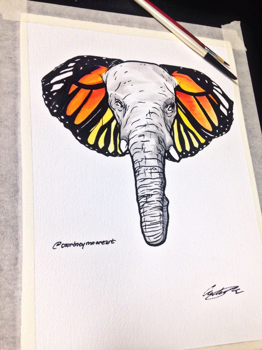 Elephantbutterfly Tattoo Flash Watercolor And Oil Pen Watercolor inside sizing 852 X 1136