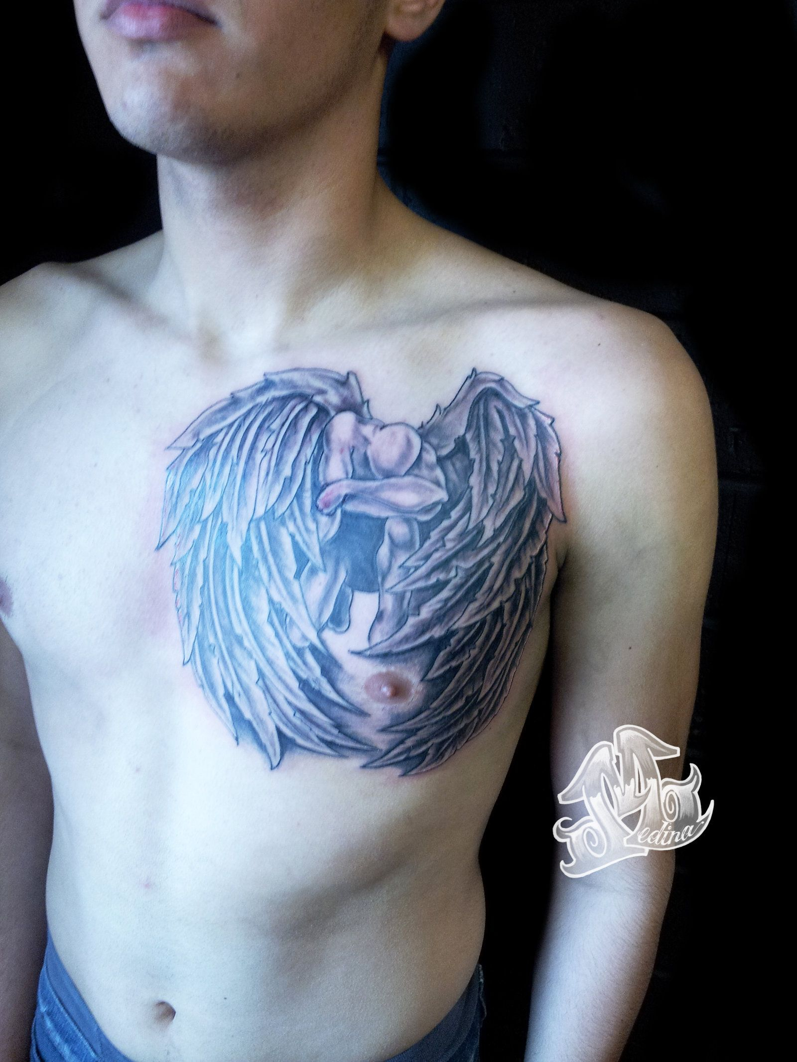Fallen Angel Chest Tattoo Michaelmedinaart On Deviantart Chest intended for dimensions 1600 X 2133
