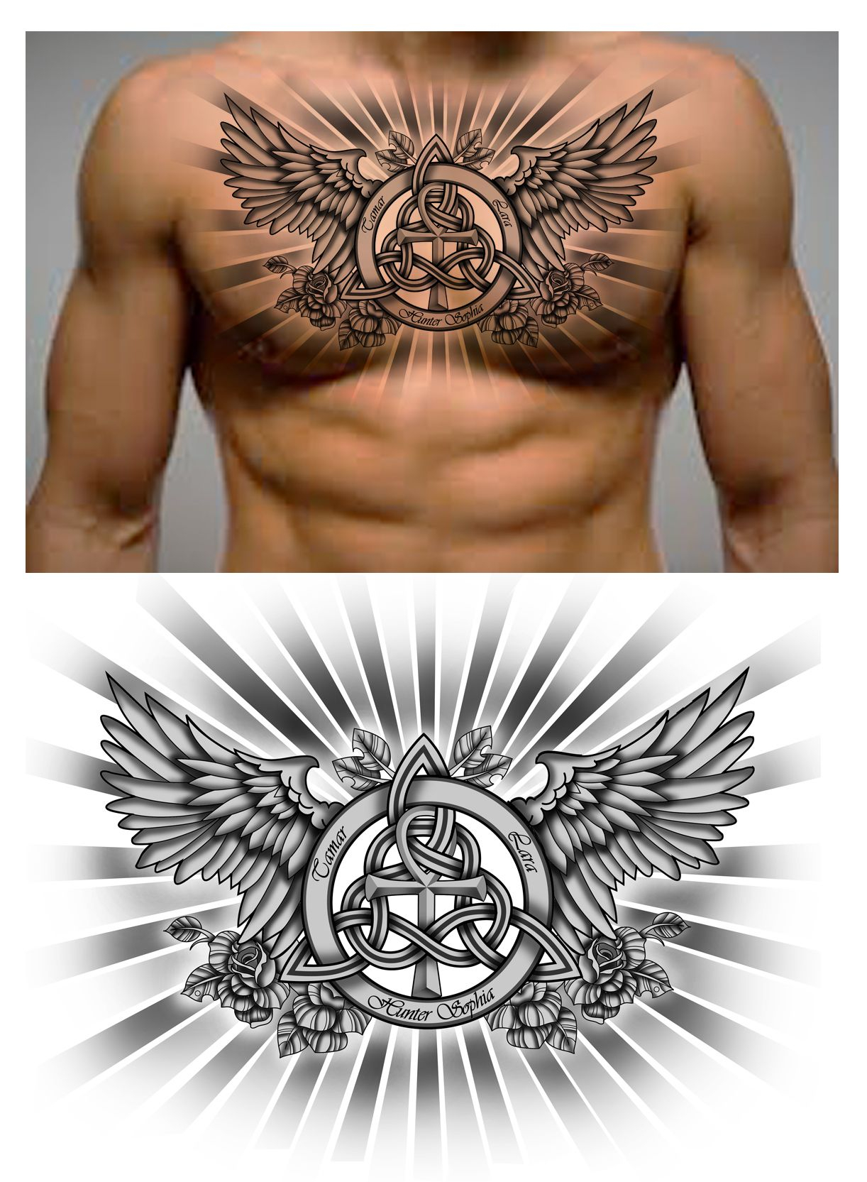 Family Trinity Knot With Names And Ankh Symbol In It Chest Piece with sizing 1222 X 1665