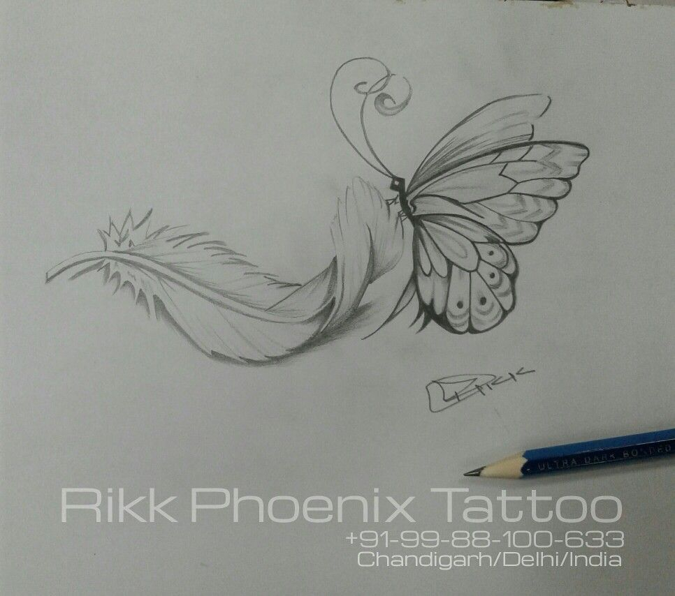 Feather Butterfly Tattoo Design Pencil Shading Work Art intended for sizing 966 X 854