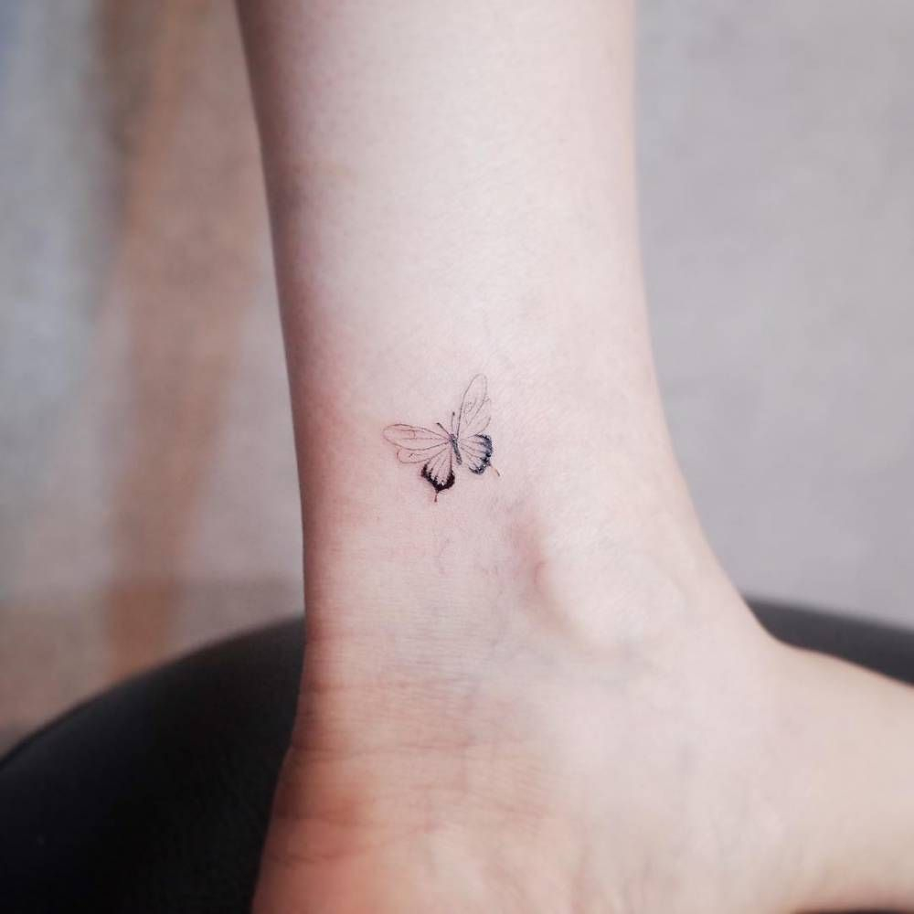 Fine Line Butterfly Tattoo On The Ankle Tattoos Discreet with regard to sizing 1000 X 1000