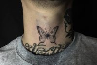 Fine Line Butterfly Tattoo On The Front Of The Neck Neck Tattoos for dimensions 1000 X 1000