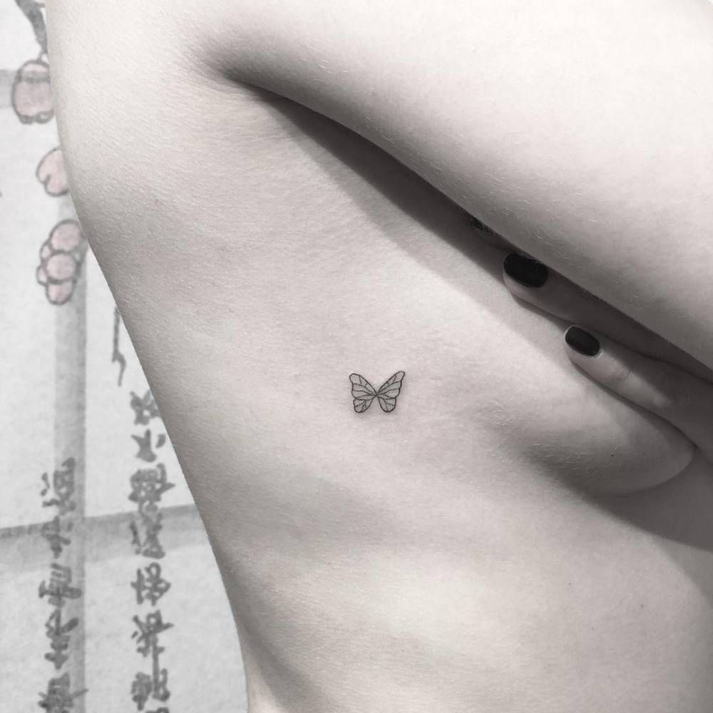 Fine Line Butterfly Tattoo On The Side Boob Tattoos Tattoo regarding measurements 1000 X 1000