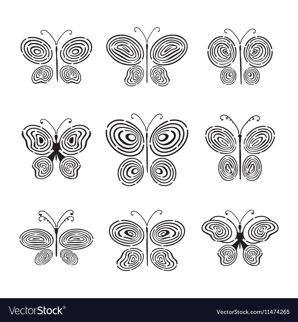 Fingerprint Hand Drawn Butterfly Royalty Free Vector Image with size 1000 X 1080