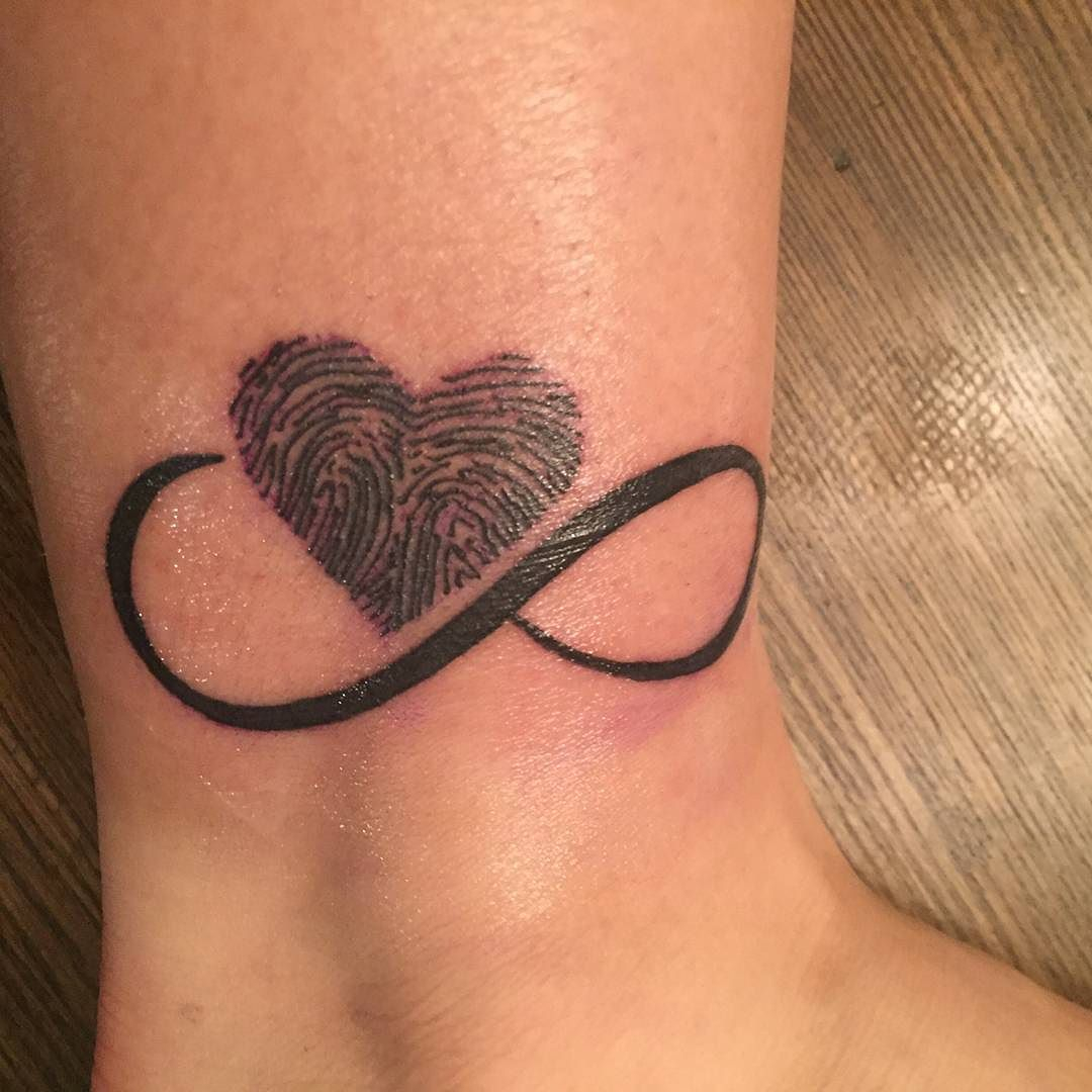 Fingerprint Heart With Infinity Symbol Tattoo On Ankle in size 1080 X 1080