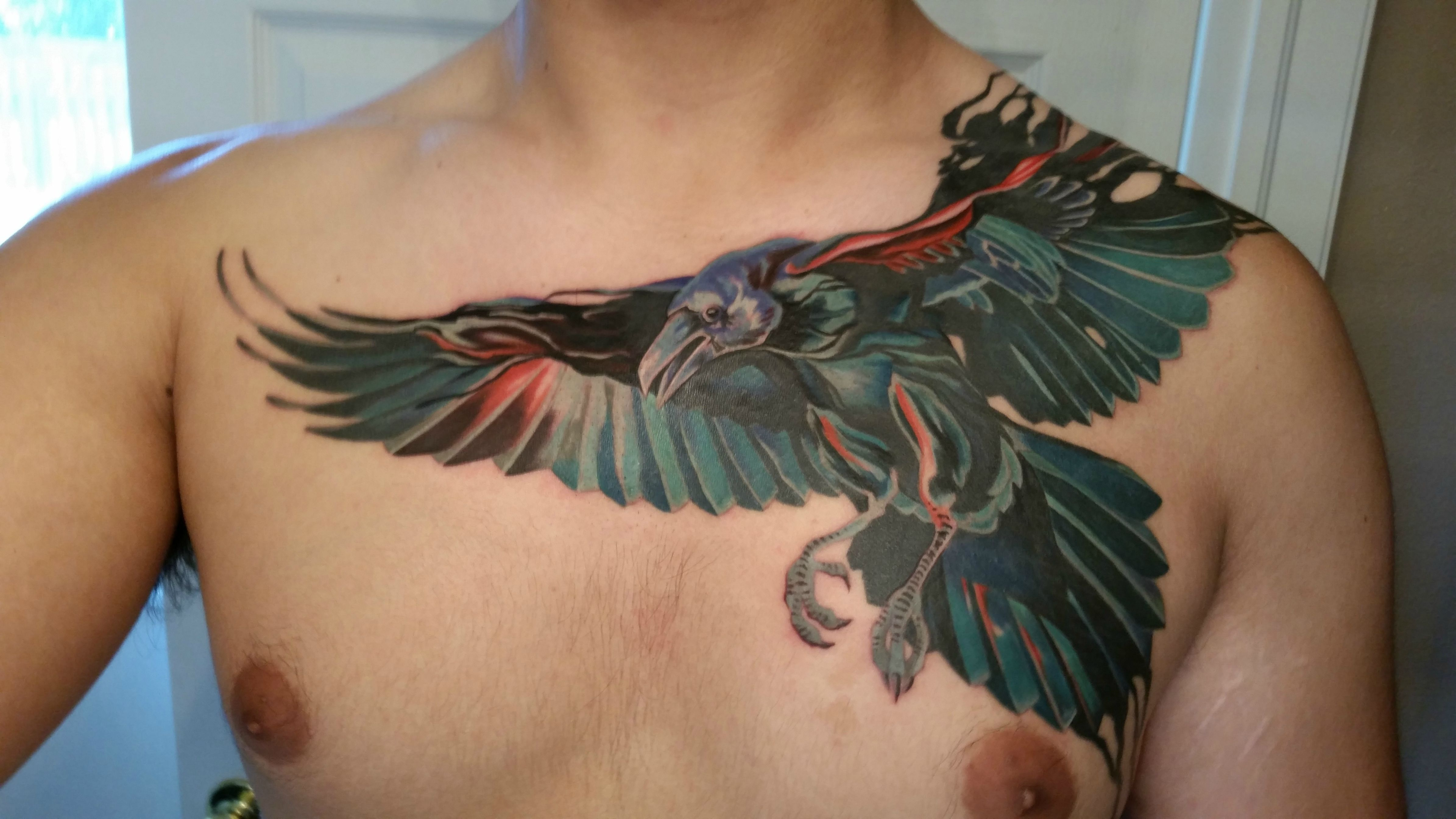 Finished The Front Of My Raven Tattoo Meagan Rolling Tattoo for proportions 4780 X 2689