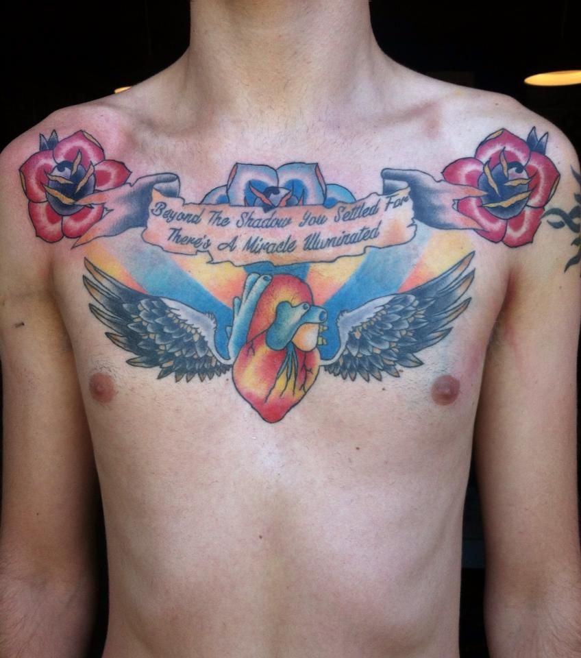 First Ever Chest Piece I Got To Tattoo Anatomical Heart With Wings with regard to size 848 X 960