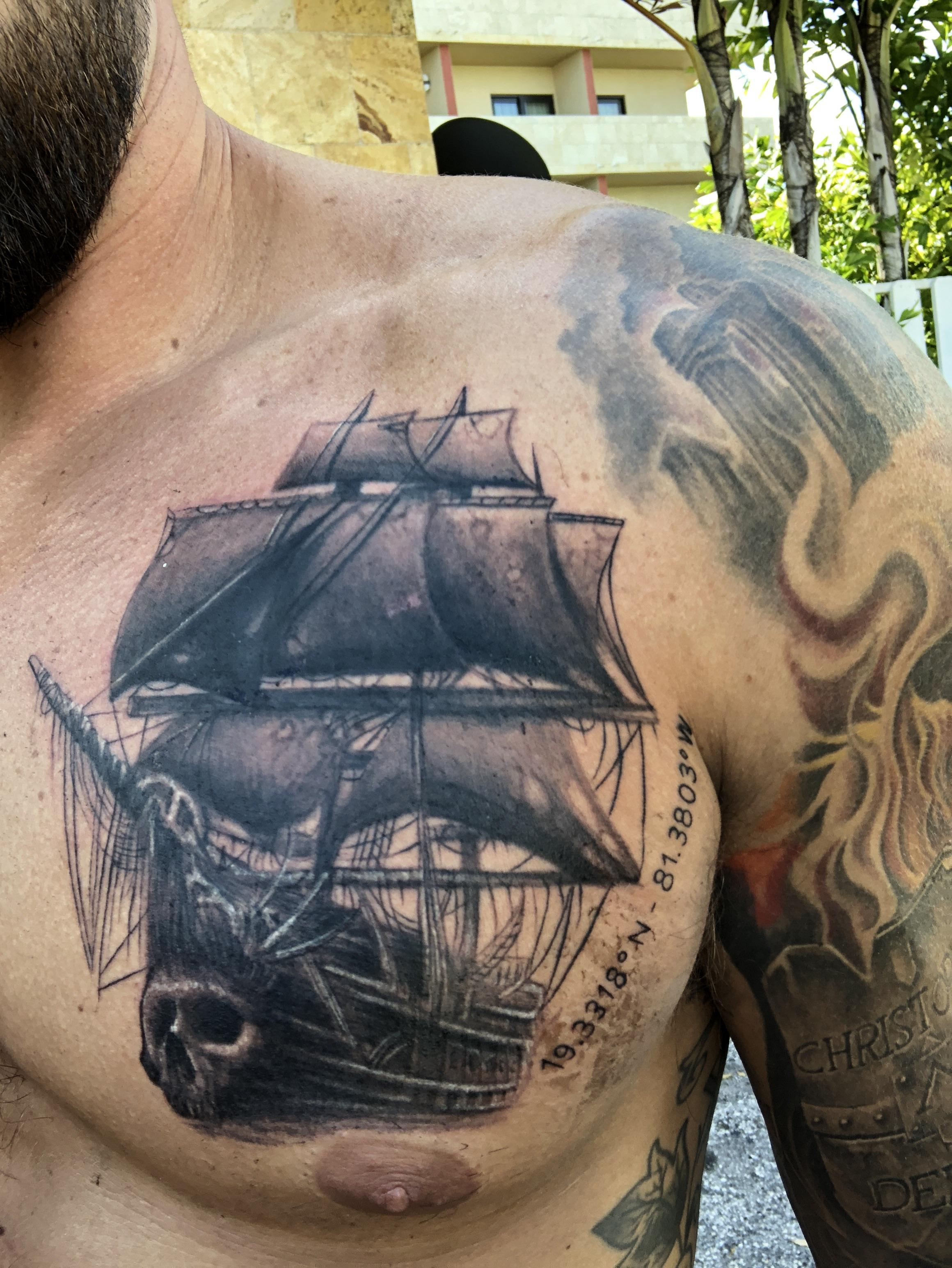 First Session Of My Ghost Ship Chest Piece Guimorart Tattoos inside size 2320 X 3088