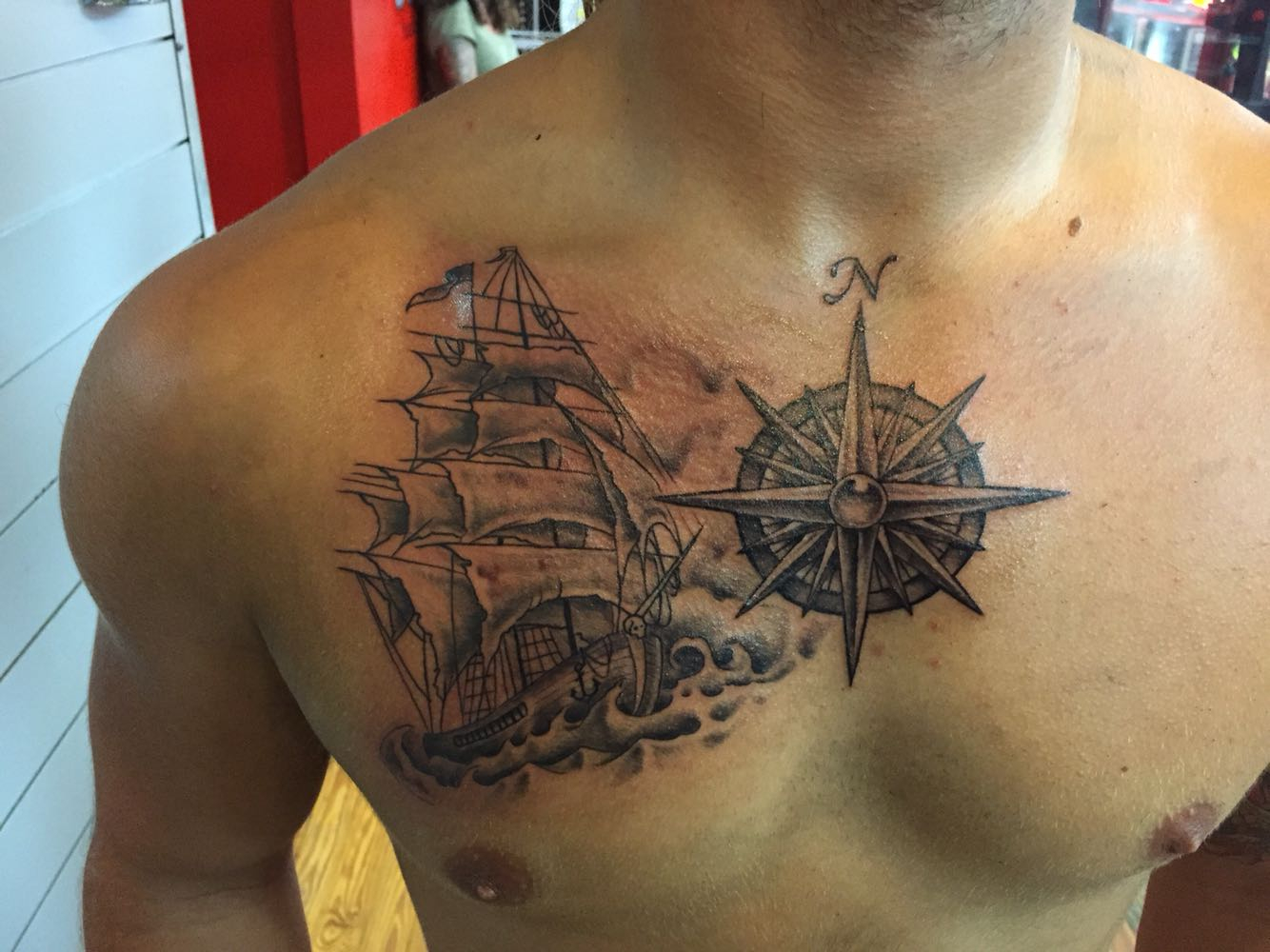 First Session Of My Pirate Chest Piece Done Daniel Paine for sizing 1334 X 1000