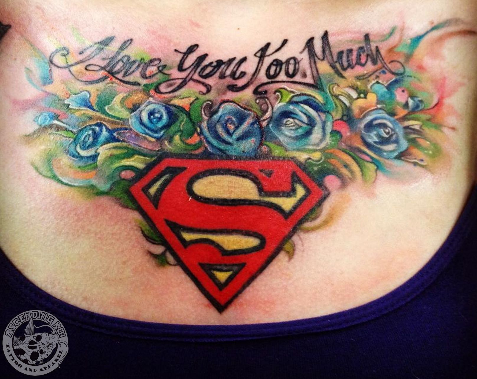 Floral Superman Chest Tattoo From Trevor Jameus Ascendingkoi for sizing 1616 X 1283