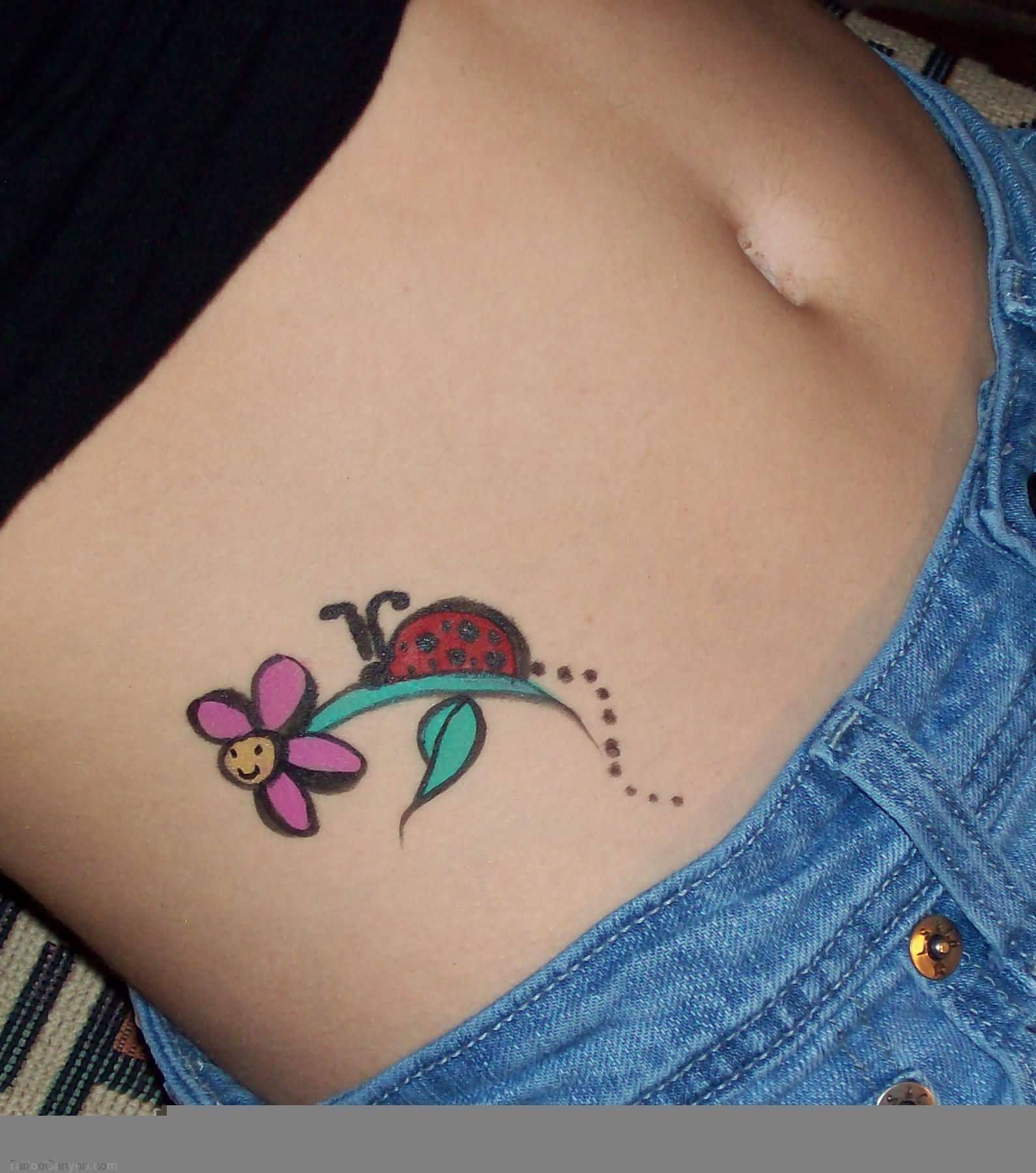 Flower And Ladybug Tattoo On Hip regarding proportions 1590 X 1800