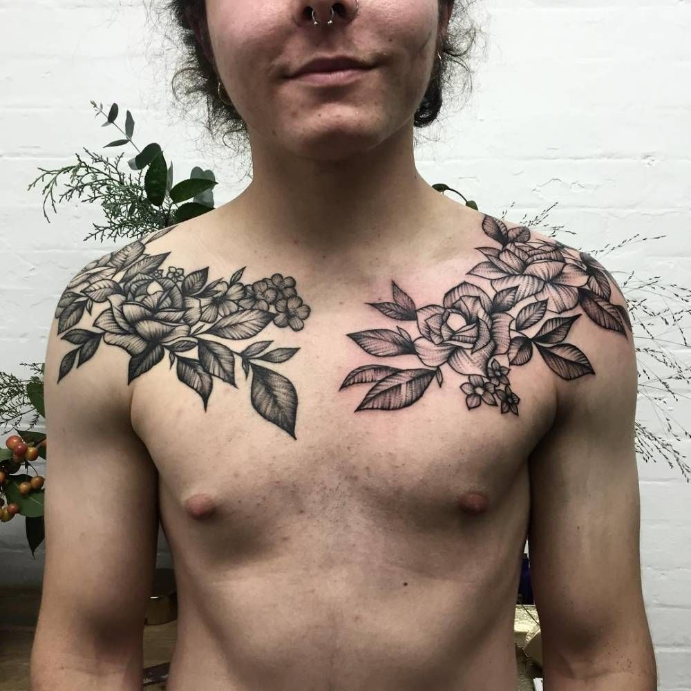 Flower Wreath Tattoo On Shoulders And Chest Tattoo Artist Rebecca inside dimensions 1000 X 1000