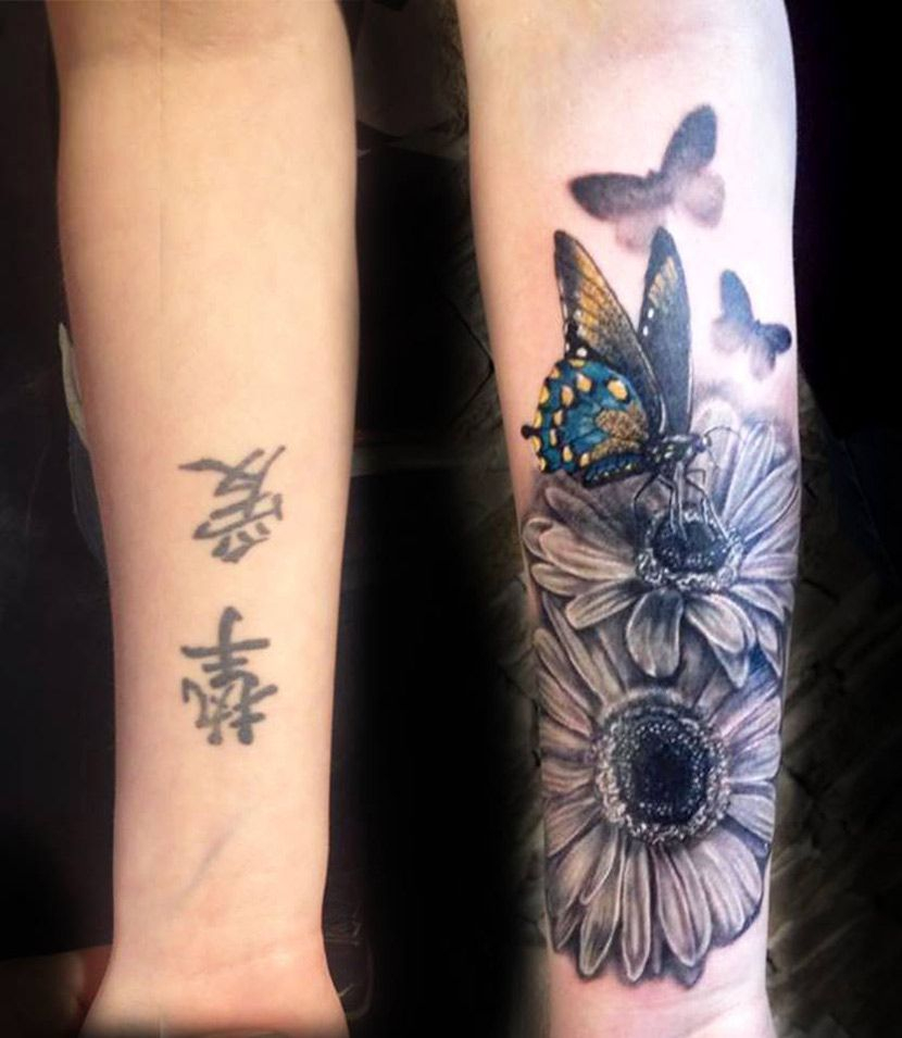 Flowers Butterflies Forearm Tattoo Coverup Tatuaje Corazn with regard to size 830 X 955