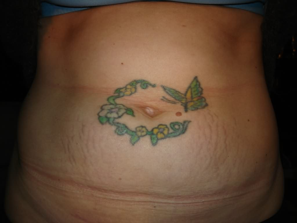 Flowers Butterfly Tattoo Around Belly Button Tattooshunt with dimensions 1024 X 768