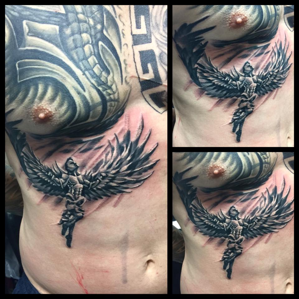 Flying Angel Tattoo On Lower Chest regarding dimensions 960 X 960