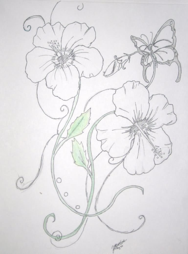 Flying Butterfly And Hibiscus Tattoo Design intended for measurements 769 X 1039