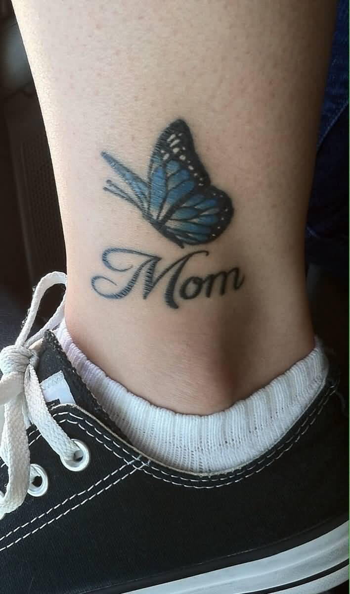 Flying Butterfly Mom Text Tattoo Idea Make On Ankle Golfian with regard to sizing 708 X 1200