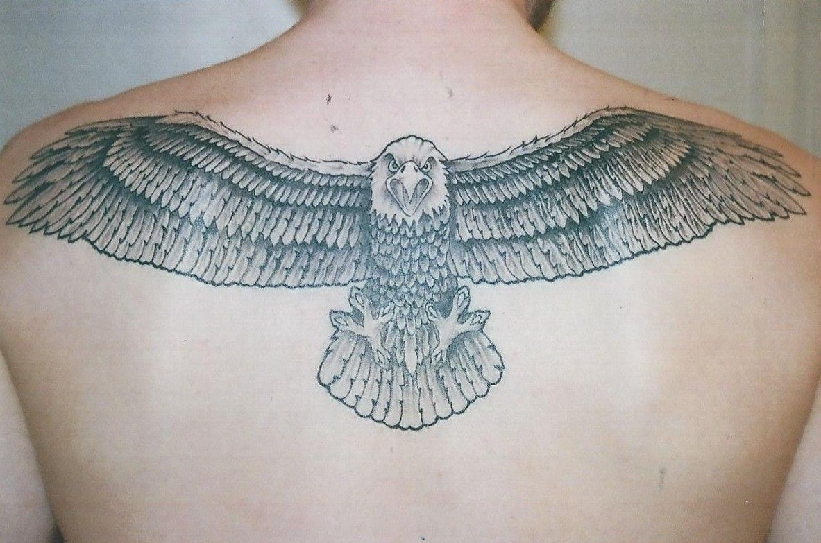 Flying Eagle Grey Ink Back Tattoo For Men Nice Tat Eagle Tattoos pertaining to measurements 1183 X 783