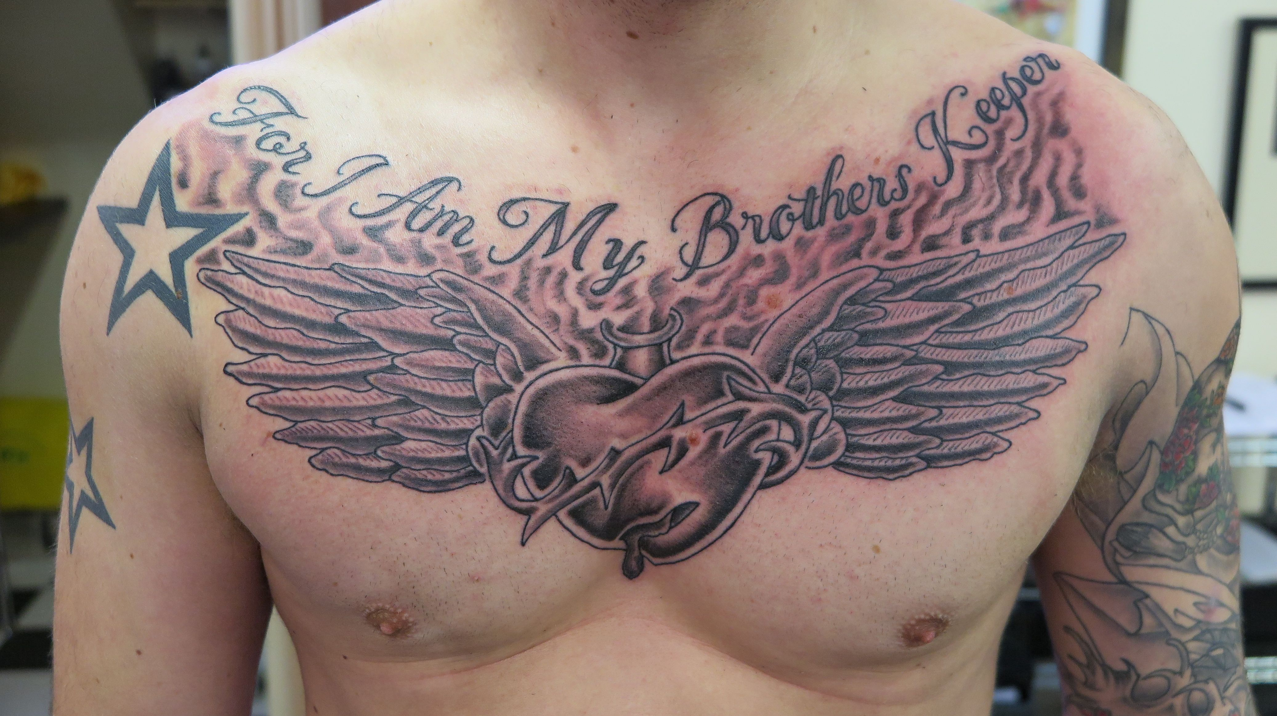 For I Am My Brothers Keeper Sacred Heart Chest Irish Street Tattoo for proportions 4147 X 2325
