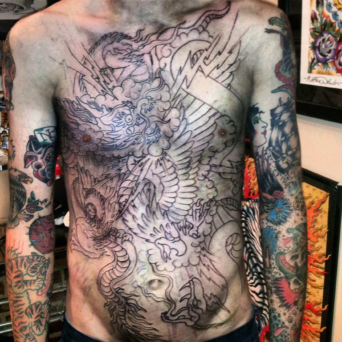 Full Chest And Stomach Outline Tattoo in size 1200 X 1200