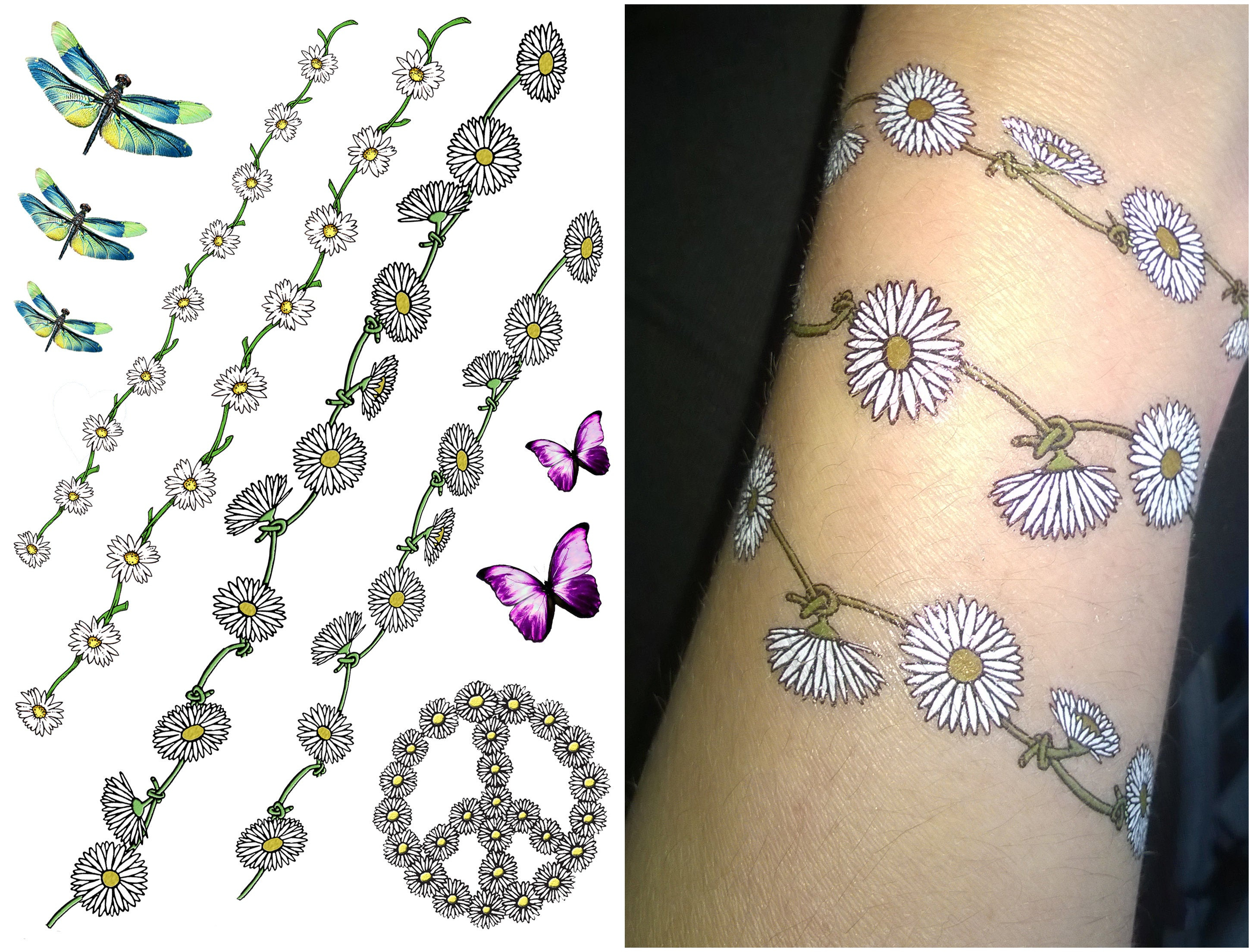 Funky Festival Flower Tattoos Daisy Chain Butterfly Etsy with regard to proportions 2906 X 2209