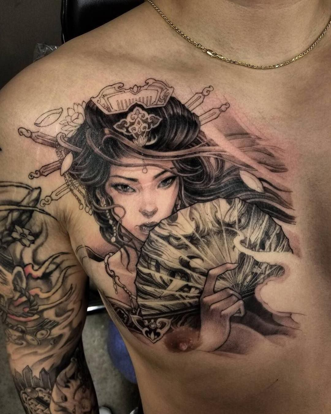 Geisha Chest Piece David Hoang Done At Chronic Ink Tattoo intended for measurements 1080 X 1349